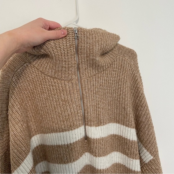 SONOMA Plus Size Quarter Zip Tunic Sweater Tan Brown White Striped 1/4 Zip Fall - Picture 6 of 15